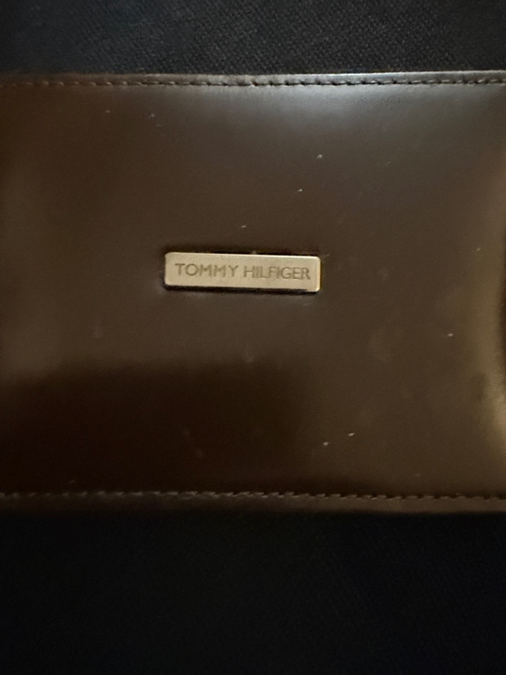 Tommy Hilfiger Dark Brown Leather Bifold Wallet with Gold Logo